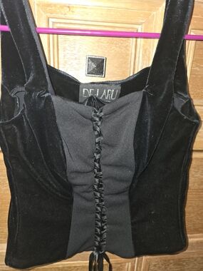 Black Velvet Lace-Up Women's Tank Top